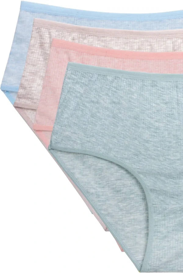 4lü Yeni Seri Renkli Yüksek Bel Fitilli Ribana Bato Külot Turquaz Yeşil Şeftali Pudra