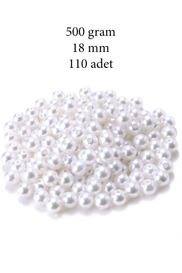500 gram 18mm Beyaz Renk Plastik İnci Boncuk Çanta ve Takı Yapım Boncuğu (~110 adet)