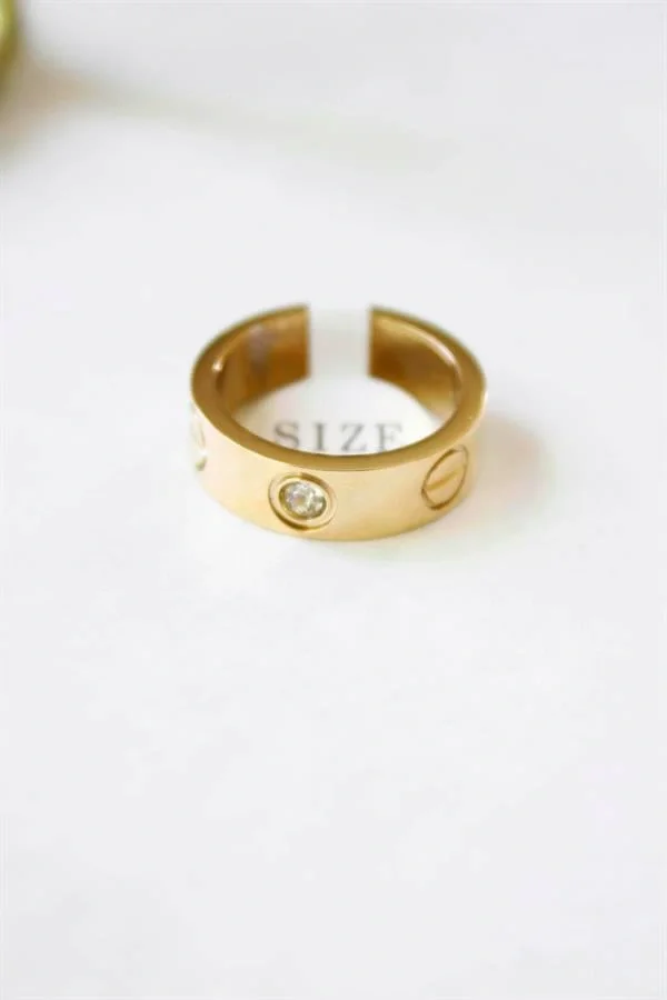 6lı Crt Model Kalın Taşlı Alyans Yüzük - Altın