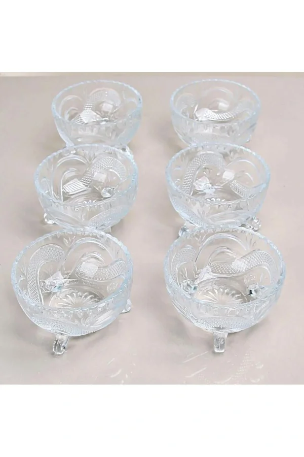 6lı Kristal Lüx Ayaklı Cam Çerezlik Şekerlik Sunumluk Kase