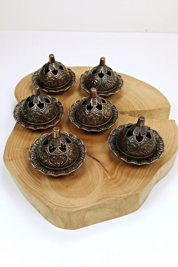 6 Lı Mini Eskitme Osmanlı Temalı Koyu Renk Lokumluk Sunum