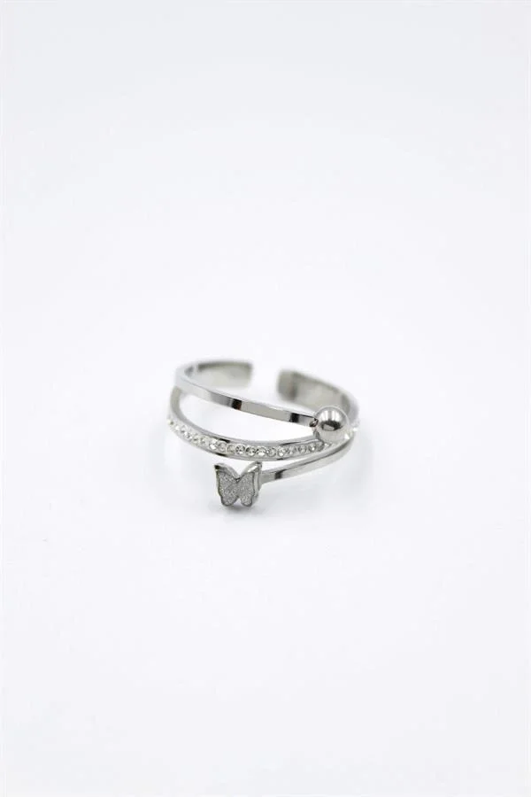 6lı Taşlı Kelebek Yüzük - Gümüş