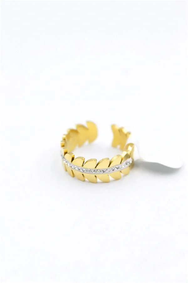 6lı Taşlı Yaprak Yüzük - Altın