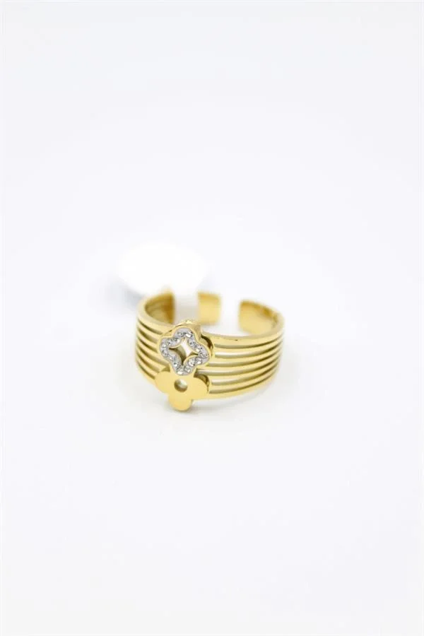 6lı Taşlı Yonca Yüzük - Altın