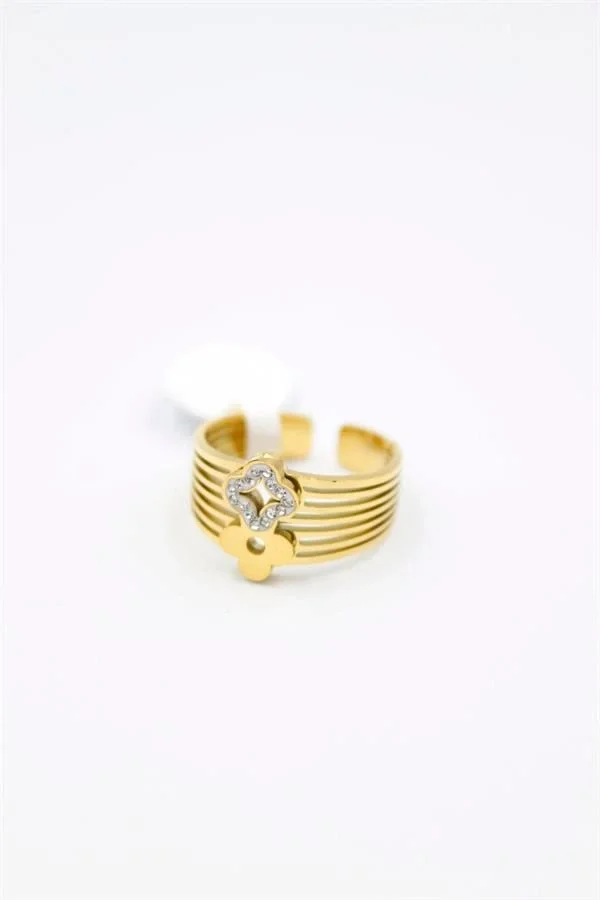 6lı Taşlı Yonca Yüzük - Altın