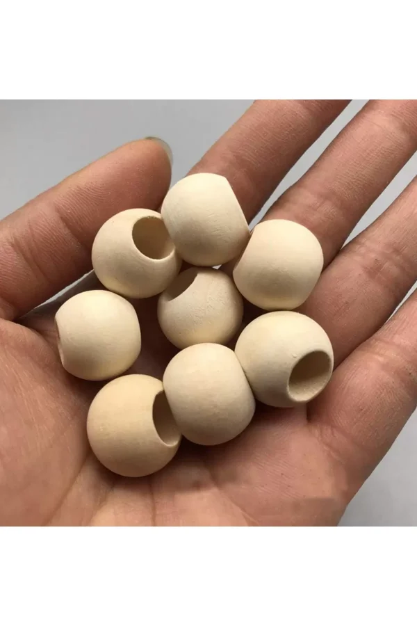 60 Gr (60 Adet) Ahşap Boncuk 15 mm çap x 10 mm Delik Doğal Yuvarlak Ahşap Makrome El İşi Çanta