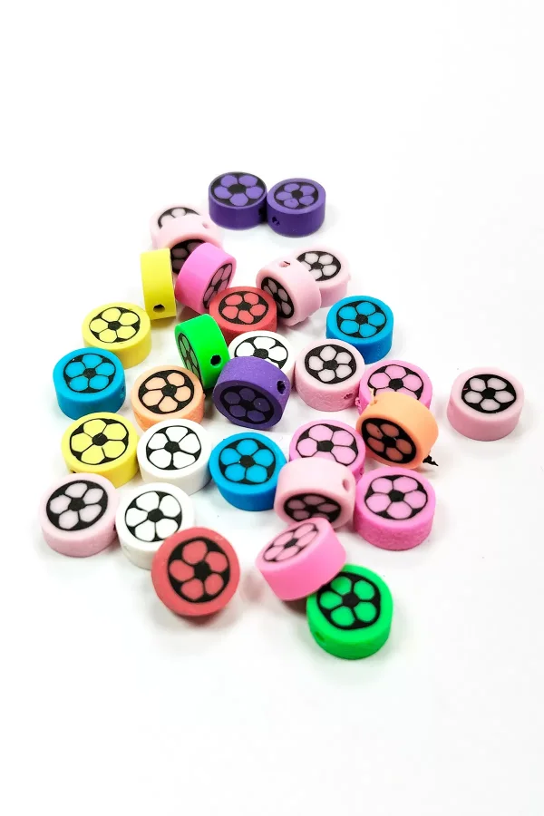 90 Adet 10 mm Polimer Kil Fimo Boncuk Takı Bileklik + 5 Metre Lastikli Misina Hediye - Renkli Çiçek