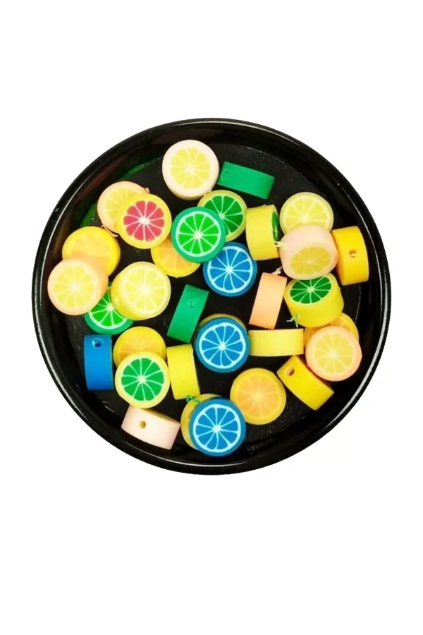 90 Adet 10 mm Polimer Kil Fimo Boncuk Takı Bileklik + 5 Metre Lastikli Misina Hediye - Renkli Limon