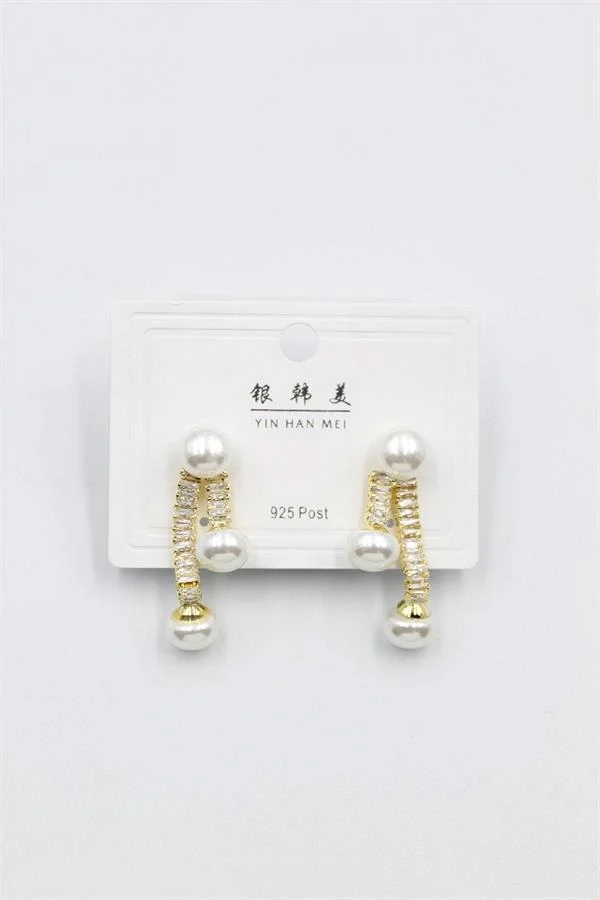 Baget Taşlı İncili Küpe - Altın