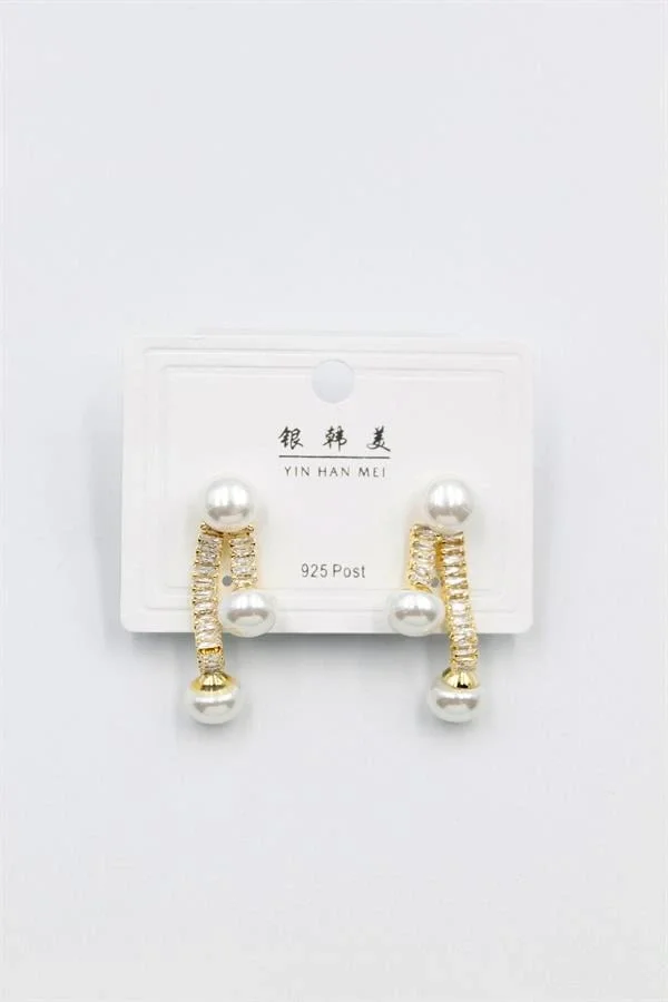 Baget Taşlı İncili Küpe - Altın