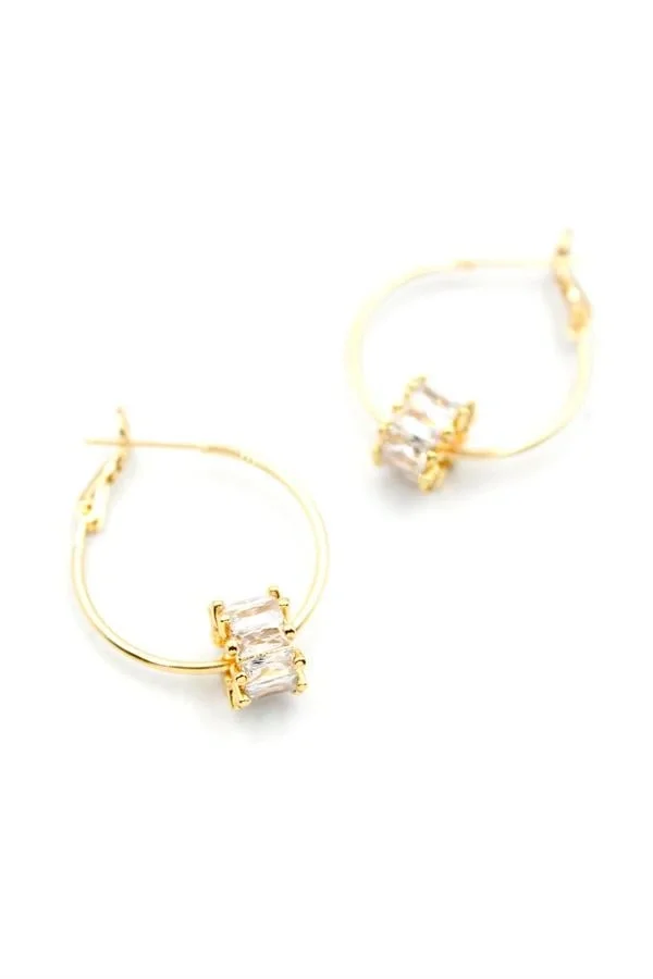 Baget Taşlı Küpe - Altın