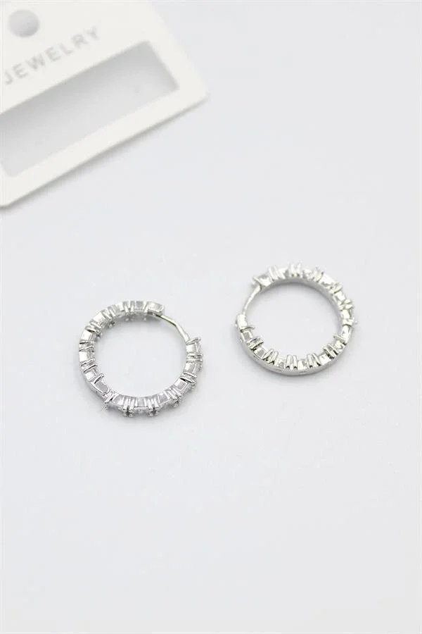 Baget Taşlı Küpe - Beyaz