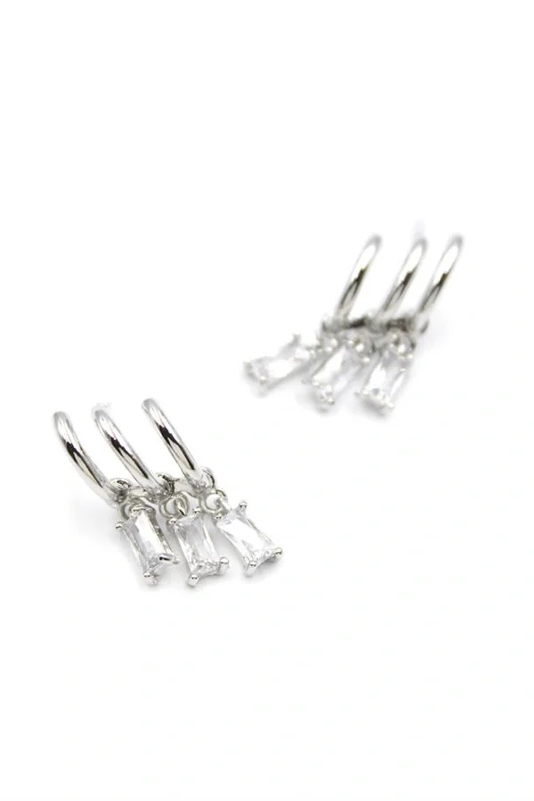 Baget Taşlı Küpe - Gümüş