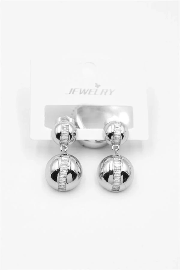 Baget Taşlı Küpe - Gümüş