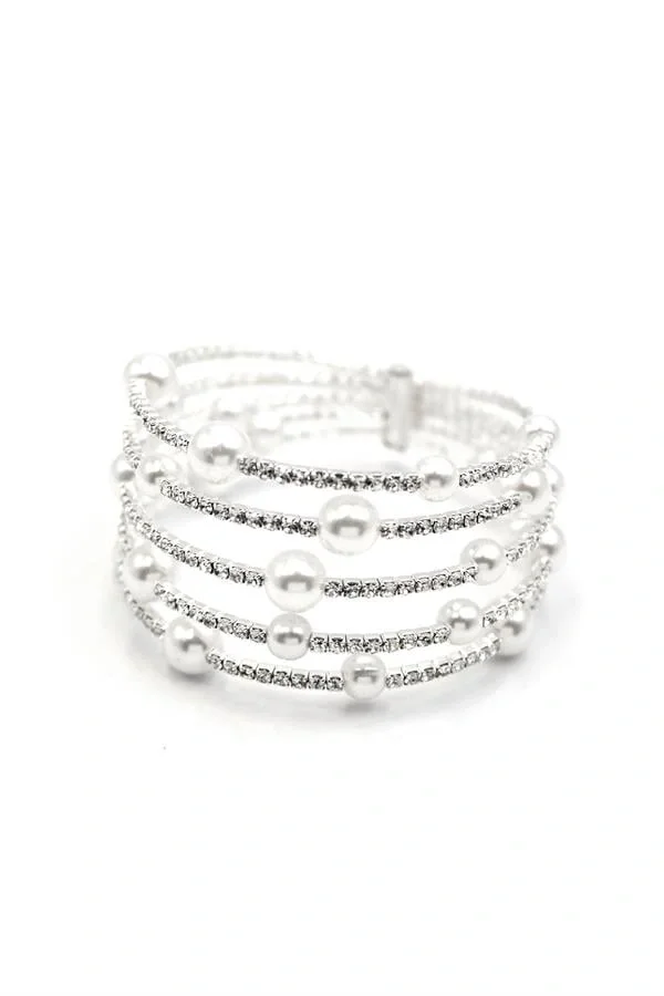 Beş Sıra İncili Su Yolu Bileklik - Gümüş
