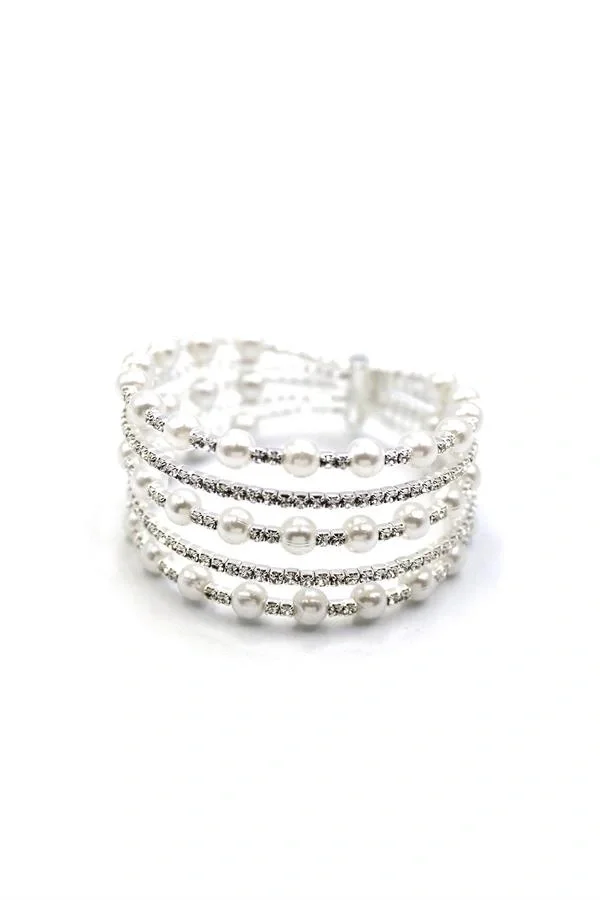 Beş Sıra İncili Su Yolu Bileklik - Gümüş