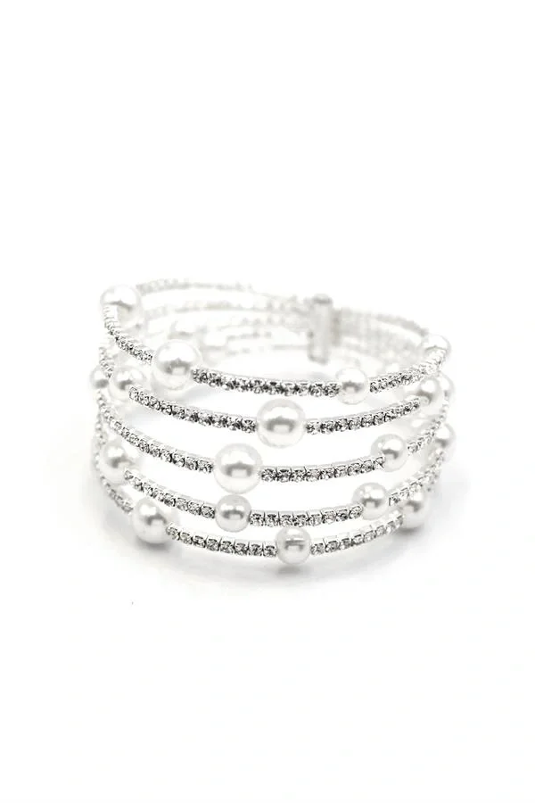 Beş Sıra İncili Su Yolu Bileklik - Gümüş