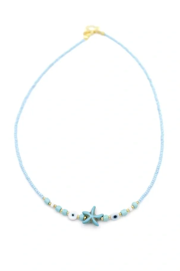 Boncuk Deniz Yıldzı Kolye - Mavi