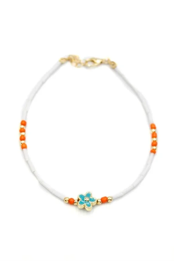 Boncuklu Çiçek  Halhal - Mavi