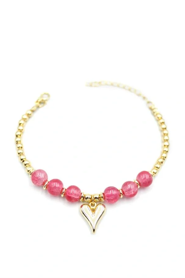 Boncuklu Kalp Bileklik - Pembe