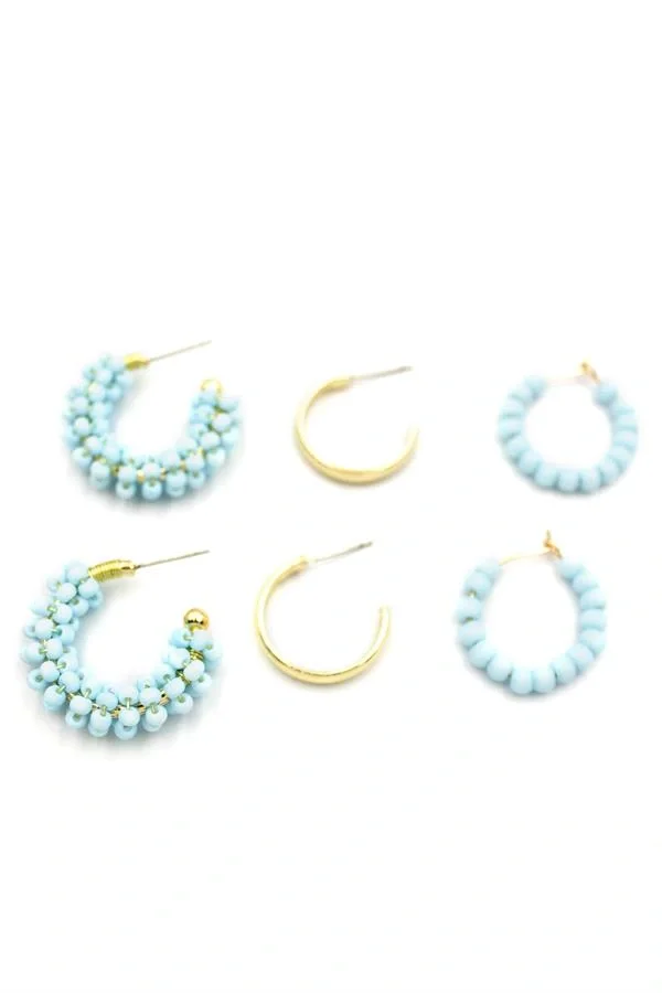 Boncuklu Küpe Seti - Turkuaz