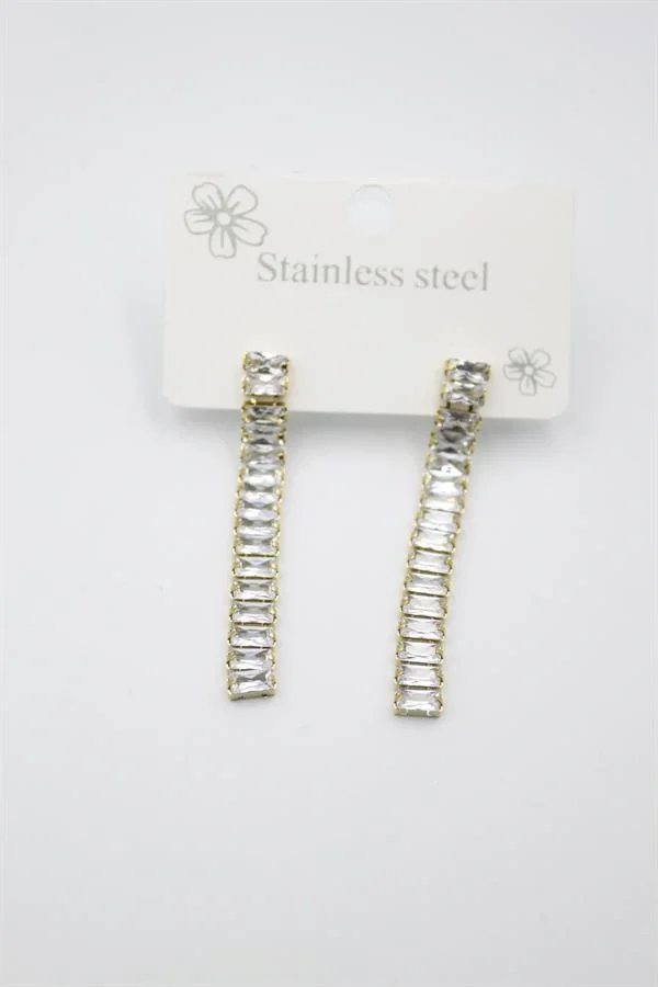 Büyük Baget Taşlı Çelik  Küpe - Altın