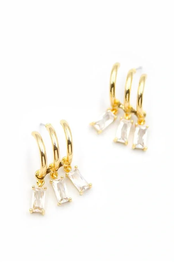 Büyük Baget Taşlı Küpe - Altın