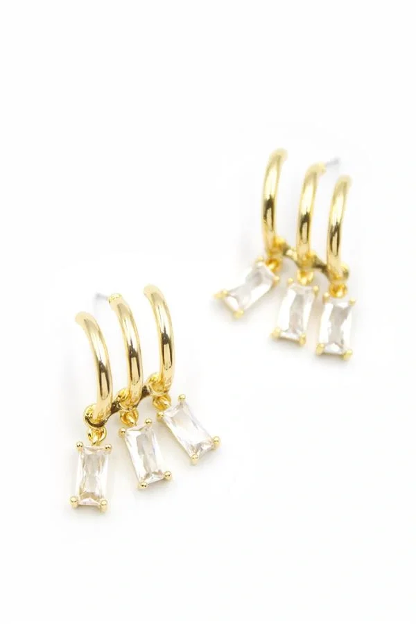 Büyük Baget Taşlı Küpe - Altın