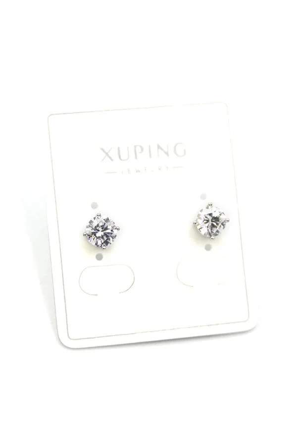 Büyük Boy Tek Taş Küpe - Gümüş