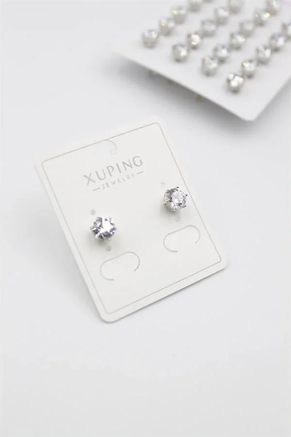 Büyük Boy Zirkon Taşlı Tektaş  Küpe - Gümüş