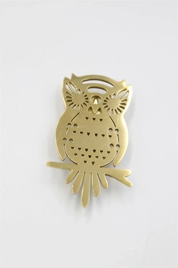 Çelik Baykuş Broş - Altın