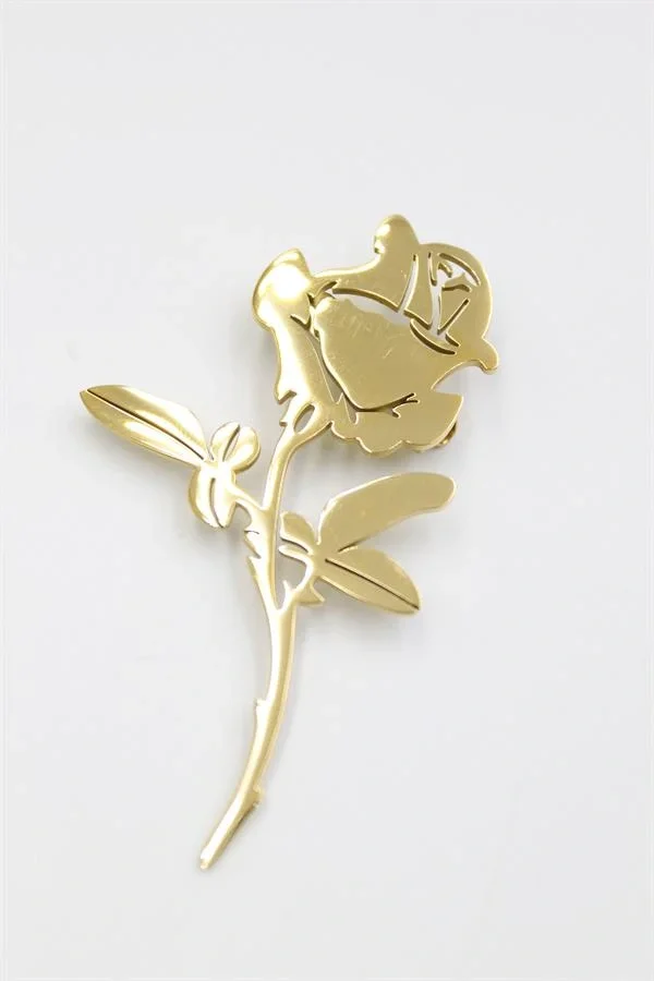 Çelik Gül Broş - Altın