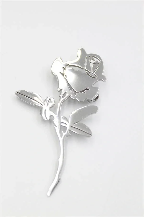 Çelik Gül Broş - Gümüş