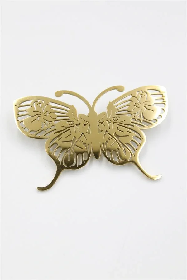 Çelik Kelebek Broş - Altın