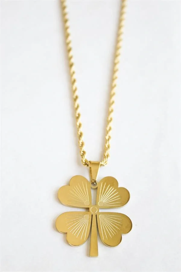 Çelik Yonca Kolye - Altın
