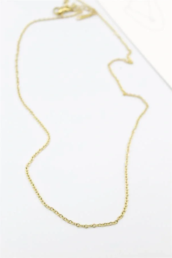 Çelik Zincir Kolye - 45 cm - Altın