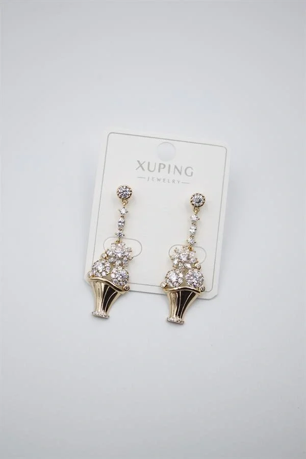 Çiçek Buketi Küpe - Altın