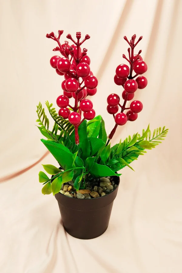 Cocina Yılbaşı Kokina Saksıda Şık Dekorasyon Süsleme Yapay Çiçek 26 cm