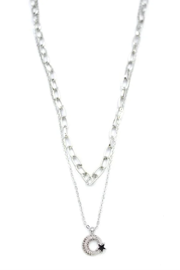 Çoklu Ay Yıldız Kolye - Gümüş