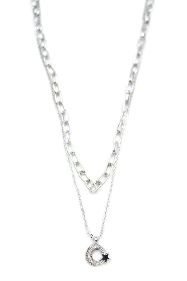 Çoklu Ay Yıldız Kolye - Gümüş