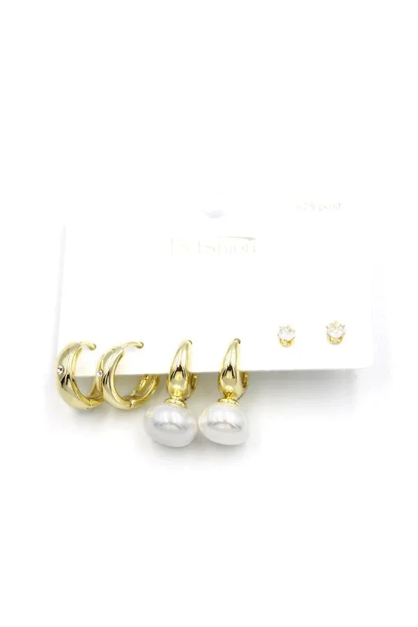 Çoklu İncili Küpe - Altın