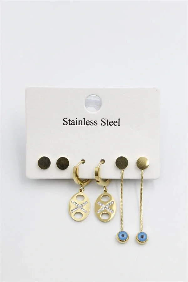 Çoklu Nazar Küpe - Altın