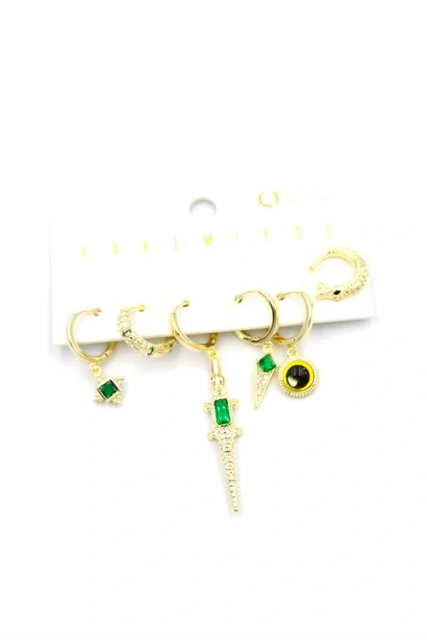 Çoklu Timsah Küpe - Altın