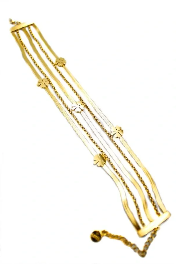 Çoklu Yonca Zincir Bileklik - Altın