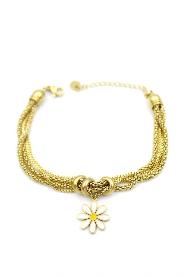 Çoklu Zincirli Papatya Bileklik - Altın