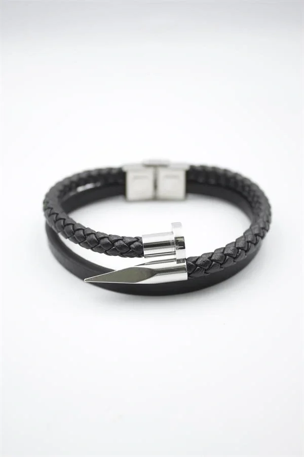 Deri Çivi Bileklik - Gümüş