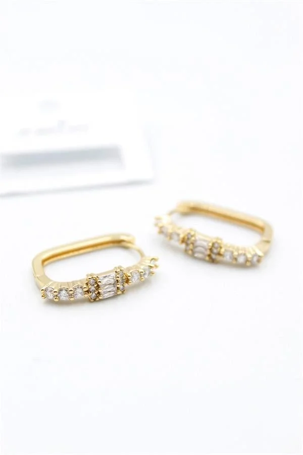 Dikdörgen Taşlı Küpe - Altın