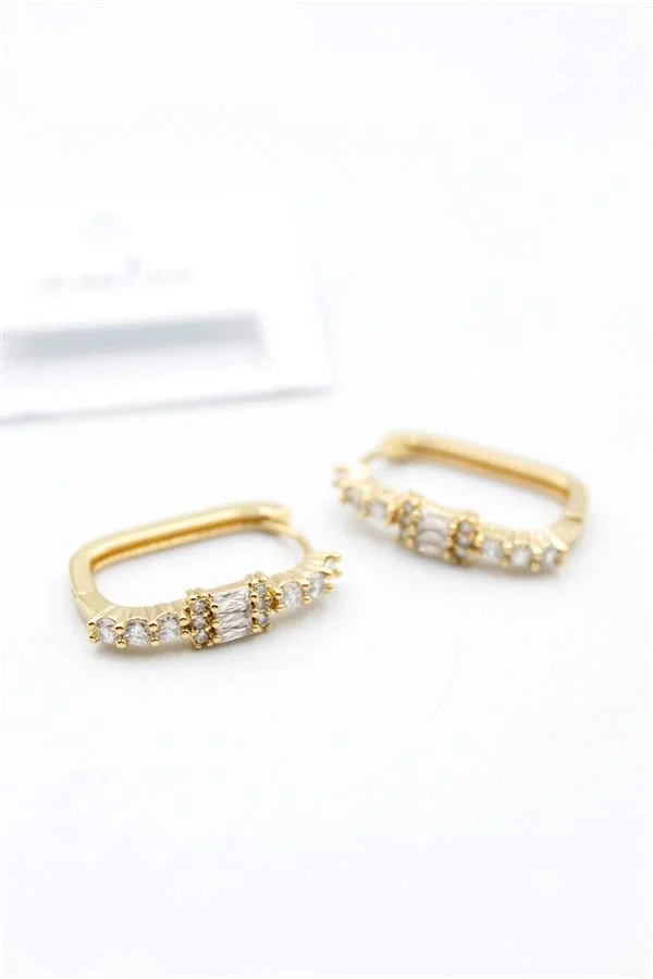 Dikdörgen Taşlı Küpe - Altın