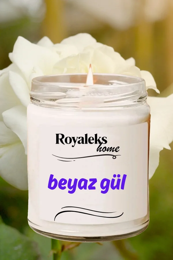 Doğal Özel Seri Kokulu Dekoratif Kavanoz Mum 210 cc - Beyaz Gül - RYL