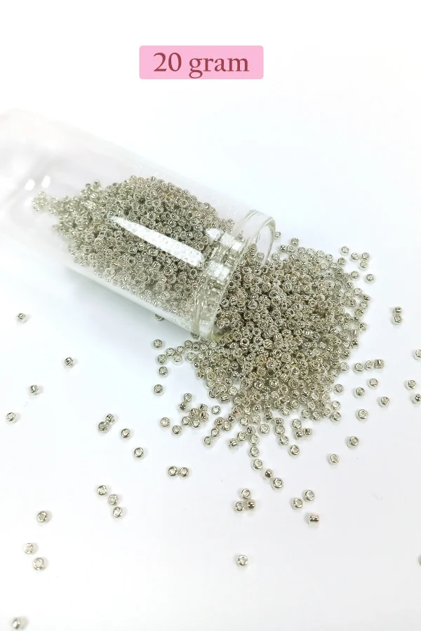 Dökme Cam Kum Boncuk (11/0) 2 mm - 20 Gram -  Gümüş - BNC022